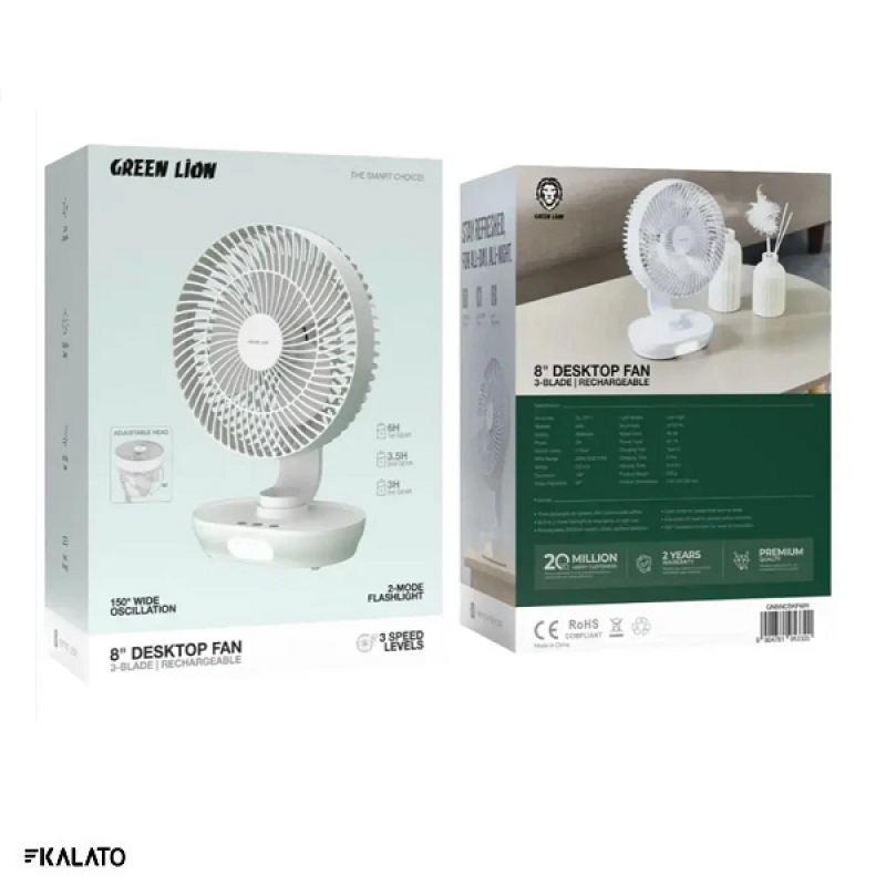 خرید و قیمت پنکه رومیزی شارژی گرین لاین مدل Desktop Fan 8" GN8INDSKFWH