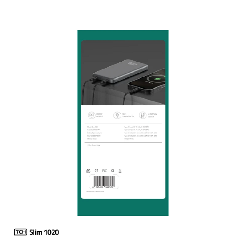 خرید و قیمت پاوربانک تی سی اچ مدل Slim 1020 ظرفیت 10000 میلی آمپر