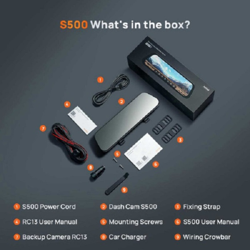 خرید و قیمت ست آینه هوشمند خودرو شیائومی 70mai Rearview Dash Cam S500 به همراه دوربین عقب